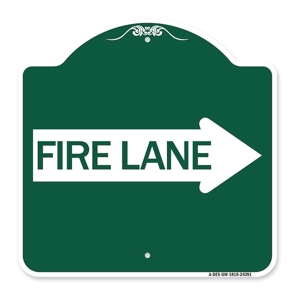 Signmission Designer Series Sign-Fire Lane Right Arrow, Green & White Aluminum Sign, 18" x 18", GW-1818-24391 A-DES-GW-1818-24391 - main